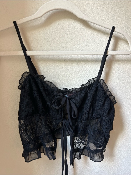 Urban Outfitters Tops - Urban Outfitters Black Lace Ruffle Tie-Front Top